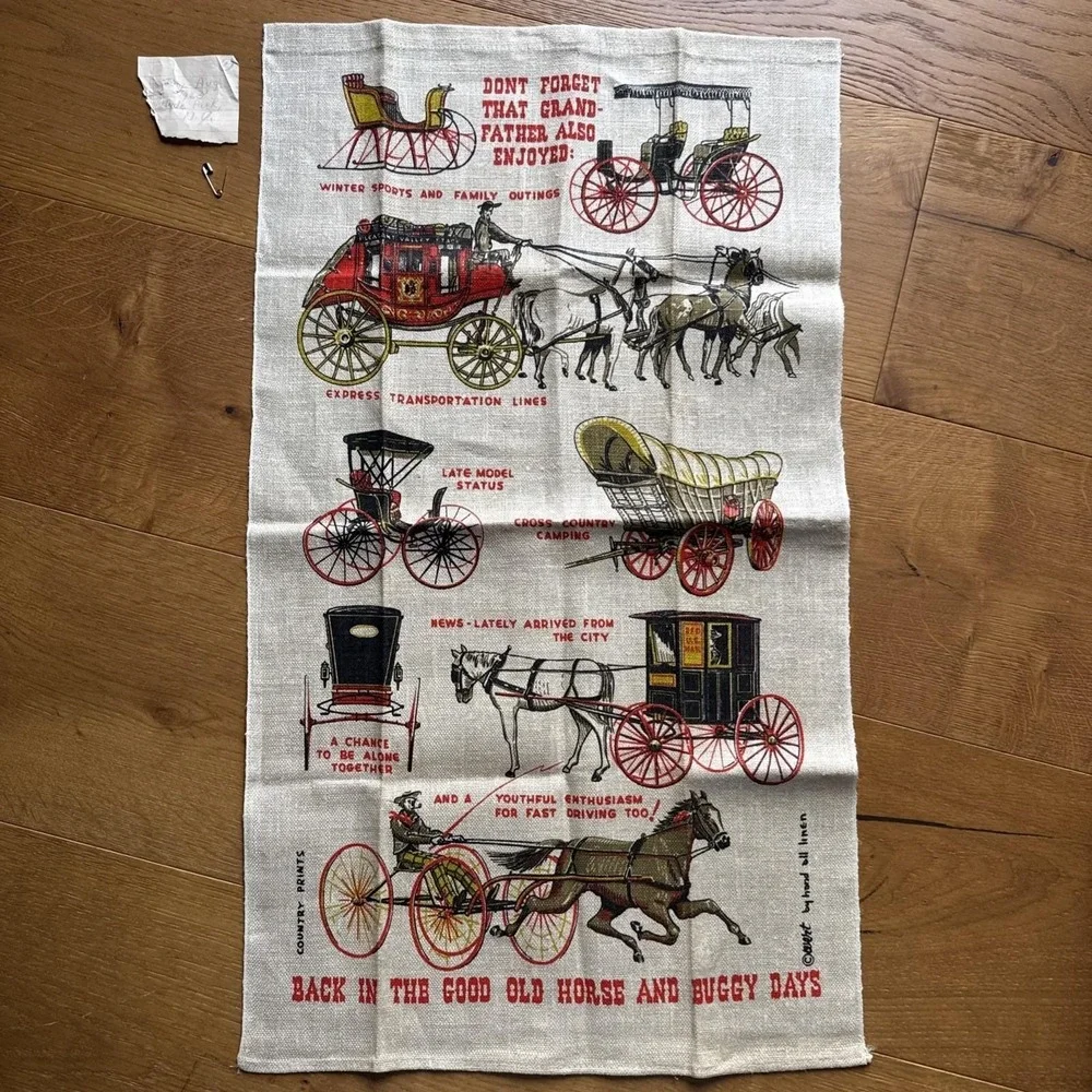 Vintage Linen Towel Robert Wert Back In The Good Old Horse And‎ Buggy Days